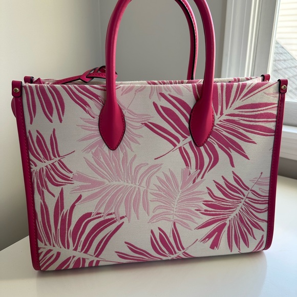 Michael Kors Pink and White Leaf Tote - Picture 3 of 6